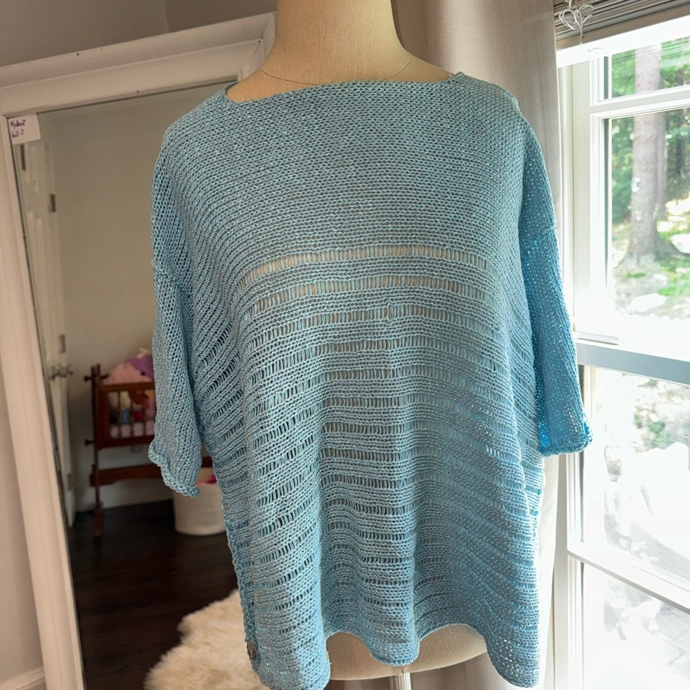Skif Skifo Tiffany Blue Sweater Top Cotton Hemp